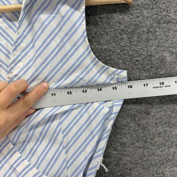 Express Wrap Dress Women 5/6 Blue Striped Midi Collared Belted Tie Up Sleeveless - Picture 4 of 6